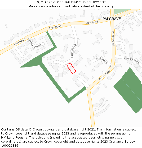 6, CLARKE CLOSE, PALGRAVE, DISS, IP22 1BE: Location map and indicative extent of plot