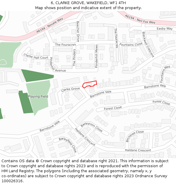 6, CLARKE GROVE, WAKEFIELD, WF1 4TH: Location map and indicative extent of plot