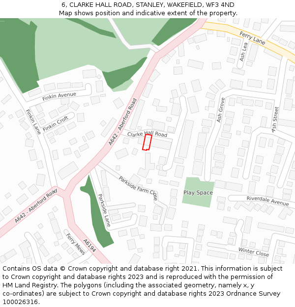 6, CLARKE HALL ROAD, STANLEY, WAKEFIELD, WF3 4ND: Location map and indicative extent of plot