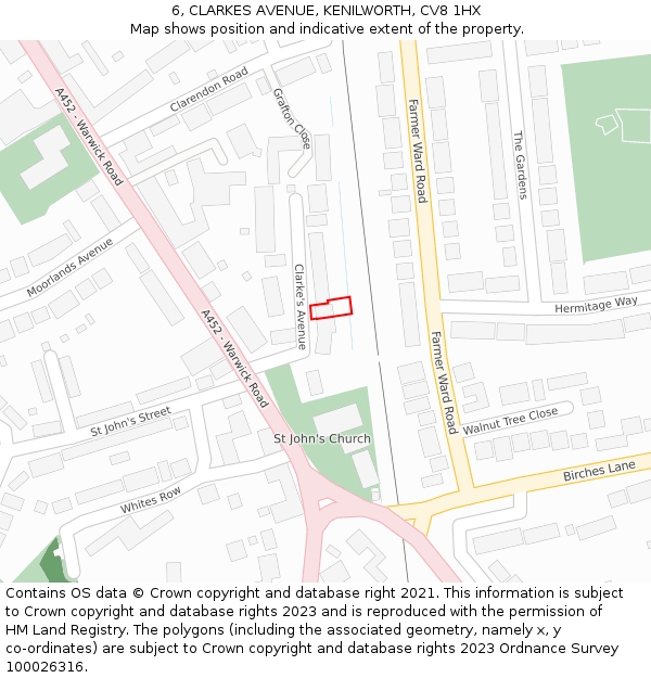 6, CLARKES AVENUE, KENILWORTH, CV8 1HX: Location map and indicative extent of plot