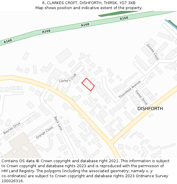 6, CLARKES CROFT, DISHFORTH, THIRSK, YO7 3XB: Location map and indicative extent of plot