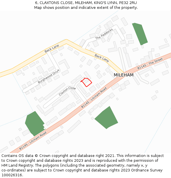 6, CLAXTONS CLOSE, MILEHAM, KING'S LYNN, PE32 2RU: Location map and indicative extent of plot