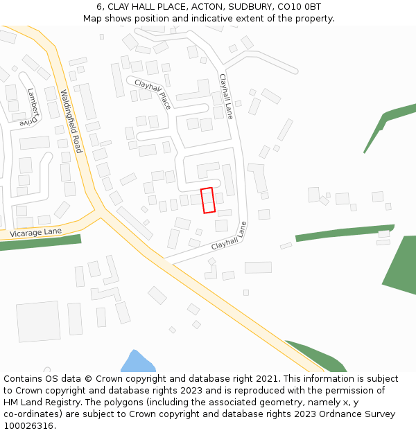 6, CLAY HALL PLACE, ACTON, SUDBURY, CO10 0BT: Location map and indicative extent of plot