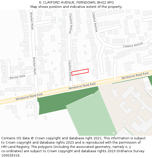 6, CLAYFORD AVENUE, FERNDOWN, BH22 9PG: Location map and indicative extent of plot