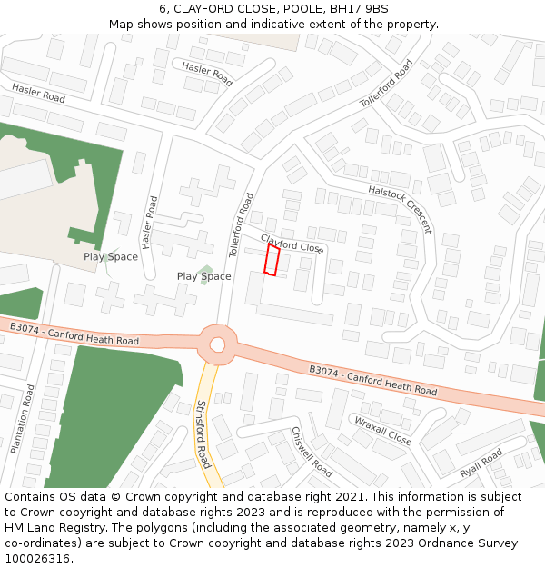 6, CLAYFORD CLOSE, POOLE, BH17 9BS: Location map and indicative extent of plot