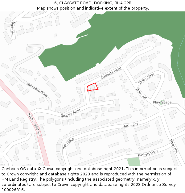 6, CLAYGATE ROAD, DORKING, RH4 2PR: Location map and indicative extent of plot