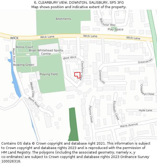 6, CLEARBURY VIEW, DOWNTON, SALISBURY, SP5 3FG: Location map and indicative extent of plot