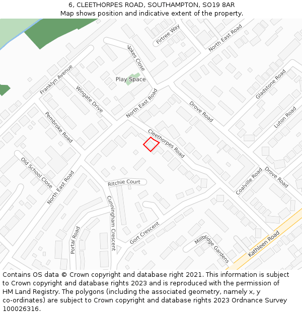 6, CLEETHORPES ROAD, SOUTHAMPTON, SO19 8AR: Location map and indicative extent of plot