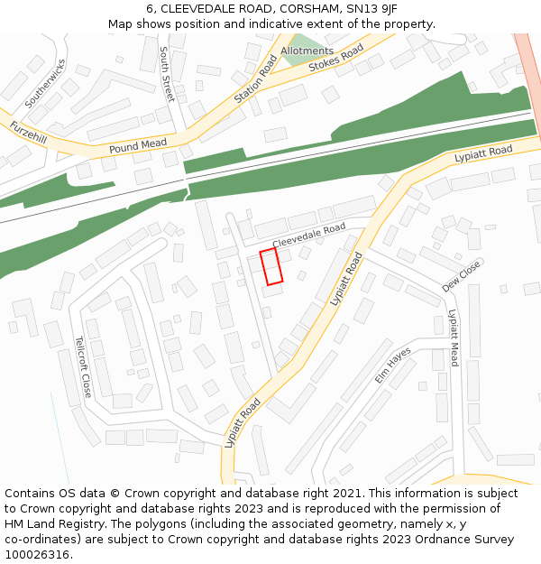 6, CLEEVEDALE ROAD, CORSHAM, SN13 9JF: Location map and indicative extent of plot