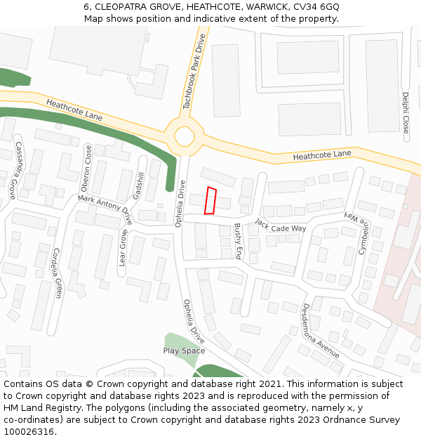 6, CLEOPATRA GROVE, HEATHCOTE, WARWICK, CV34 6GQ: Location map and indicative extent of plot