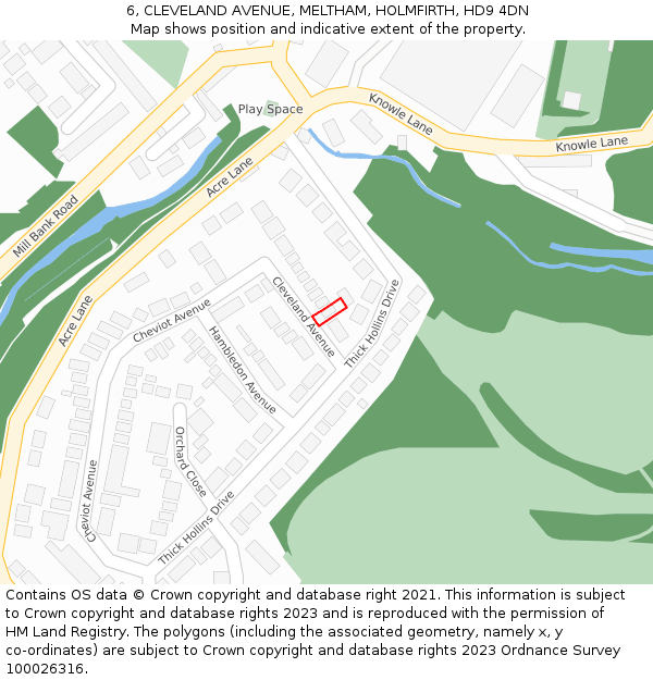 6, CLEVELAND AVENUE, MELTHAM, HOLMFIRTH, HD9 4DN: Location map and indicative extent of plot