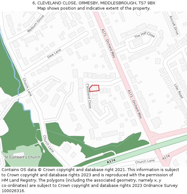 6, CLEVELAND CLOSE, ORMESBY, MIDDLESBROUGH, TS7 9BX: Location map and indicative extent of plot