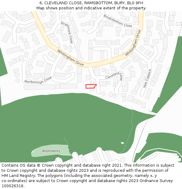 6, CLEVELAND CLOSE, RAMSBOTTOM, BURY, BL0 9FH: Location map and indicative extent of plot