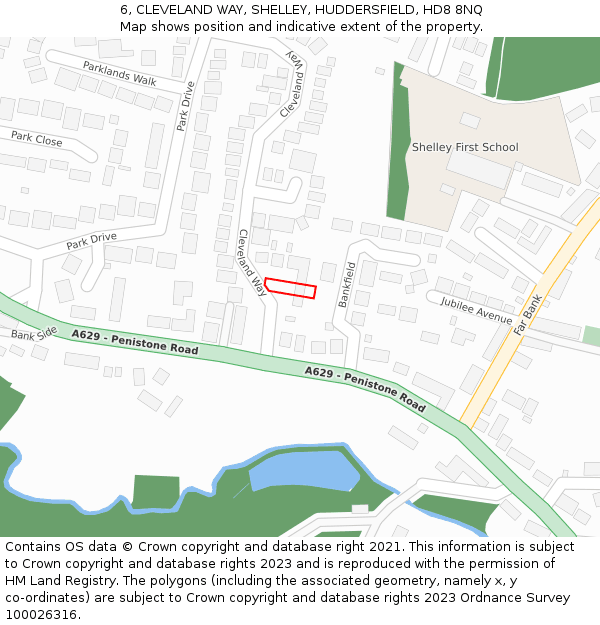 6, CLEVELAND WAY, SHELLEY, HUDDERSFIELD, HD8 8NQ: Location map and indicative extent of plot