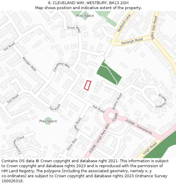 6, CLEVELAND WAY, WESTBURY, BA13 2GH: Location map and indicative extent of plot