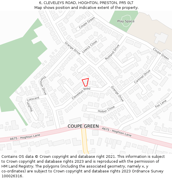 6, CLEVELEYS ROAD, HOGHTON, PRESTON, PR5 0LT: Location map and indicative extent of plot