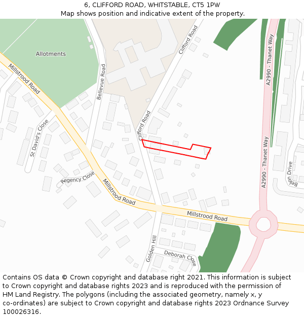 6, CLIFFORD ROAD, WHITSTABLE, CT5 1PW: Location map and indicative extent of plot