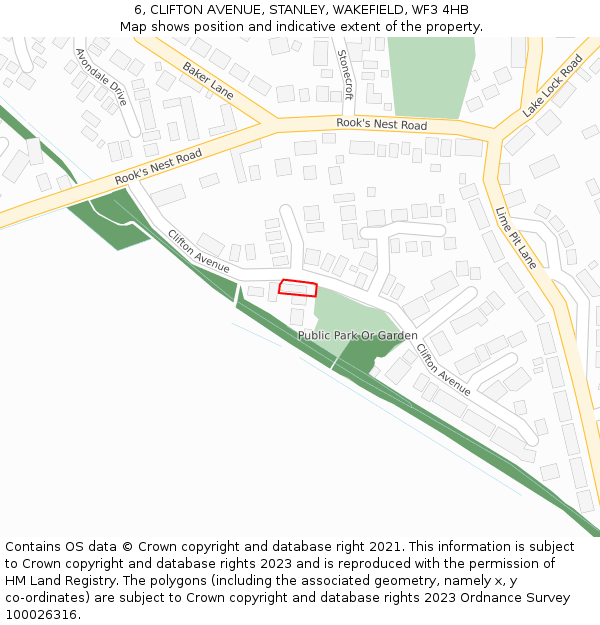 6, CLIFTON AVENUE, STANLEY, WAKEFIELD, WF3 4HB: Location map and indicative extent of plot