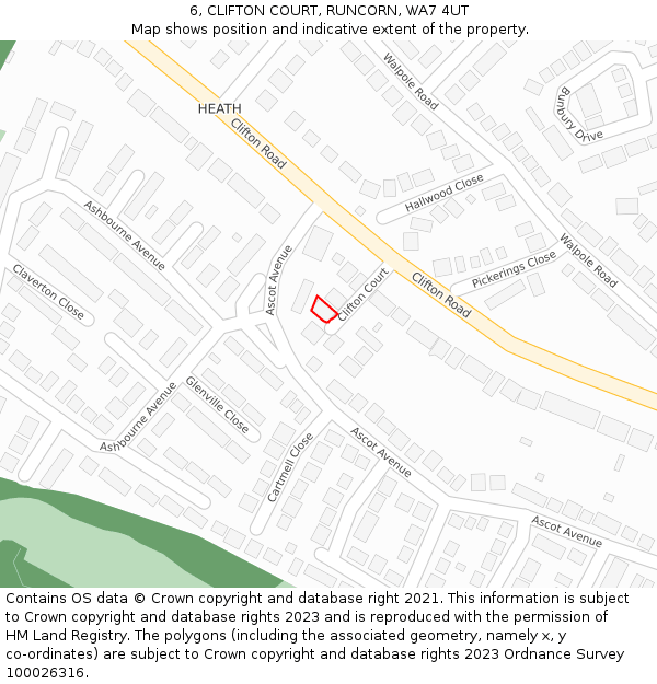 6, CLIFTON COURT, RUNCORN, WA7 4UT: Location map and indicative extent of plot