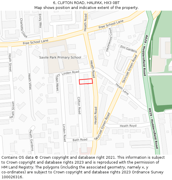 6, CLIFTON ROAD, HALIFAX, HX3 0BT: Location map and indicative extent of plot