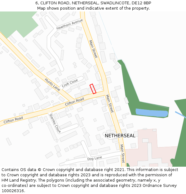 6, CLIFTON ROAD, NETHERSEAL, SWADLINCOTE, DE12 8BP: Location map and indicative extent of plot