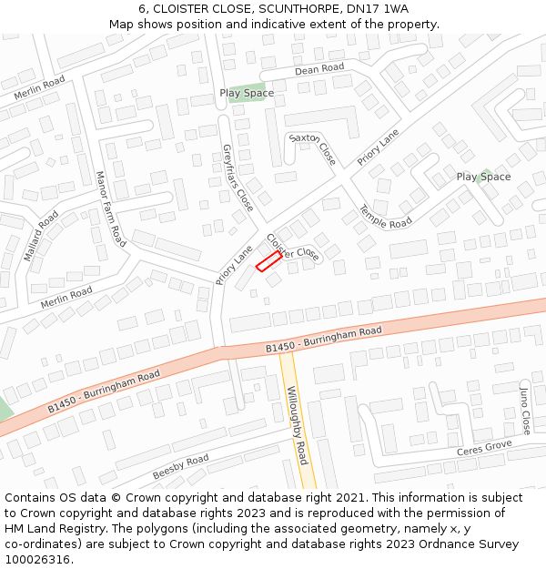 6, CLOISTER CLOSE, SCUNTHORPE, DN17 1WA: Location map and indicative extent of plot