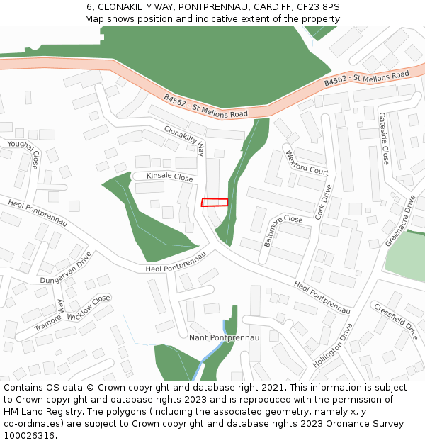 6, CLONAKILTY WAY, PONTPRENNAU, CARDIFF, CF23 8PS: Location map and indicative extent of plot