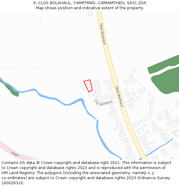 6, CLOS BOLAHAUL, CWMFFRWD, CARMARTHEN, SA31 2DA: Location map and indicative extent of plot