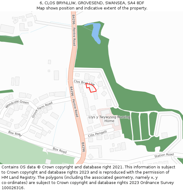 6, CLOS BRYNLLIW, GROVESEND, SWANSEA, SA4 8DF: Location map and indicative extent of plot