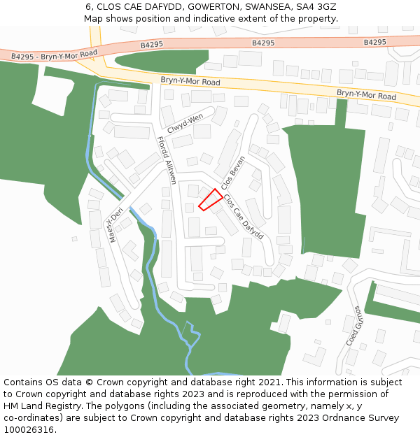 6, CLOS CAE DAFYDD, GOWERTON, SWANSEA, SA4 3GZ: Location map and indicative extent of plot