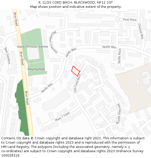 6, CLOS COED BACH, BLACKWOOD, NP12 1GT: Location map and indicative extent of plot