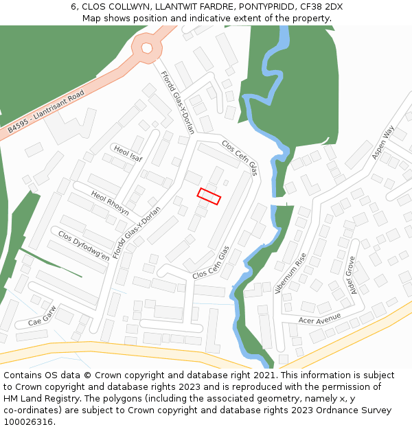 6, CLOS COLLWYN, LLANTWIT FARDRE, PONTYPRIDD, CF38 2DX: Location map and indicative extent of plot