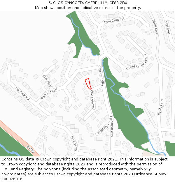 6, CLOS CYNCOED, CAERPHILLY, CF83 2BX: Location map and indicative extent of plot
