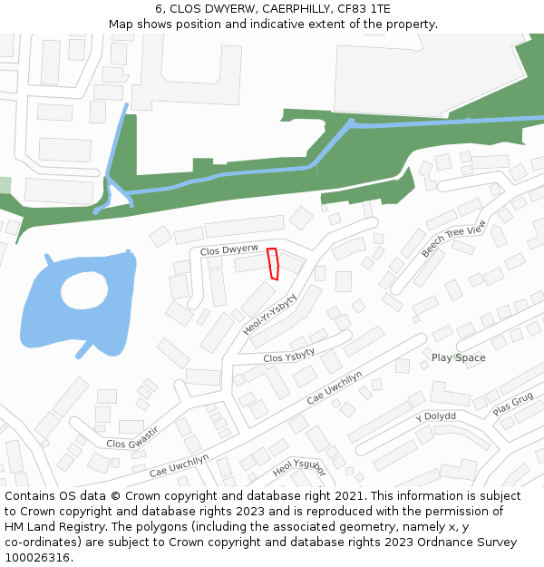 6, CLOS DWYERW, CAERPHILLY, CF83 1TE: Location map and indicative extent of plot