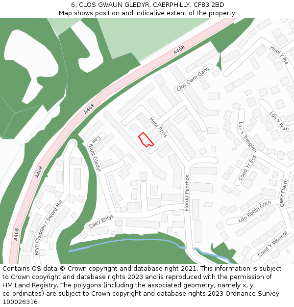 6, CLOS GWAUN GLEDYR, CAERPHILLY, CF83 2BD: Location map and indicative extent of plot