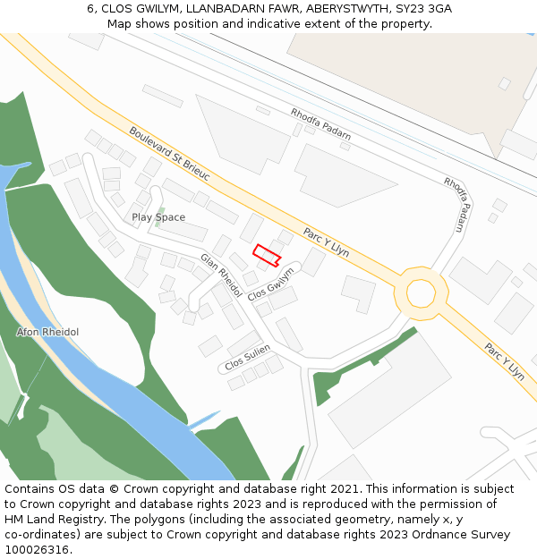 6, CLOS GWILYM, LLANBADARN FAWR, ABERYSTWYTH, SY23 3GA: Location map and indicative extent of plot