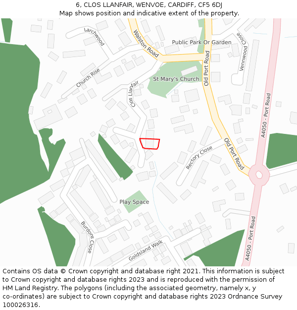 6, CLOS LLANFAIR, WENVOE, CARDIFF, CF5 6DJ: Location map and indicative extent of plot