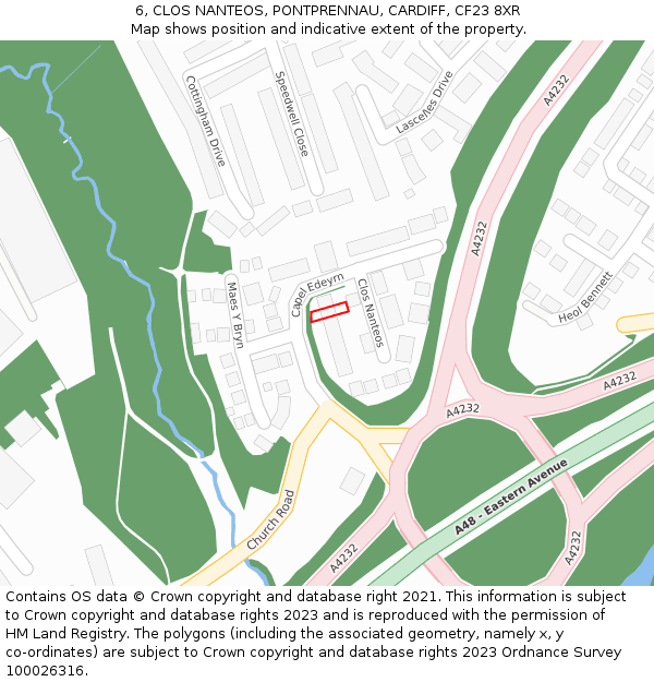 6, CLOS NANTEOS, PONTPRENNAU, CARDIFF, CF23 8XR: Location map and indicative extent of plot