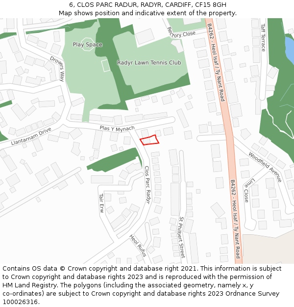 6, CLOS PARC RADUR, RADYR, CARDIFF, CF15 8GH: Location map and indicative extent of plot