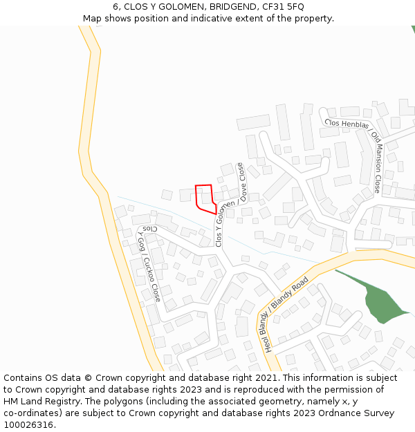 6, CLOS Y GOLOMEN, BRIDGEND, CF31 5FQ: Location map and indicative extent of plot