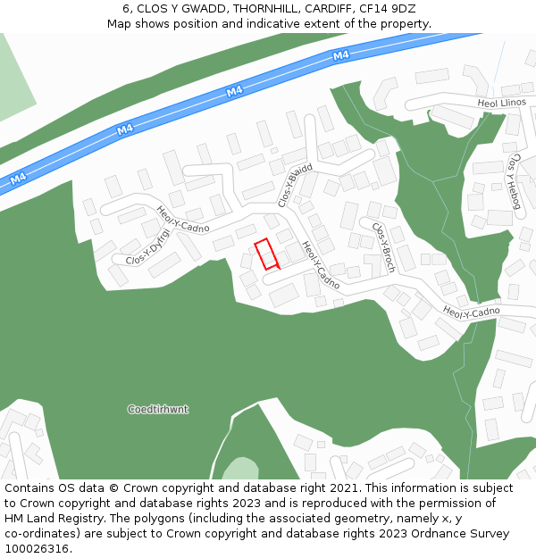 6, CLOS Y GWADD, THORNHILL, CARDIFF, CF14 9DZ: Location map and indicative extent of plot