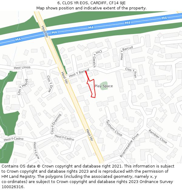 6, CLOS YR EOS, CARDIFF, CF14 9JE: Location map and indicative extent of plot
