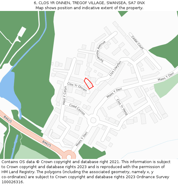 6, CLOS YR ONNEN, TREGOF VILLAGE, SWANSEA, SA7 0NX: Location map and indicative extent of plot