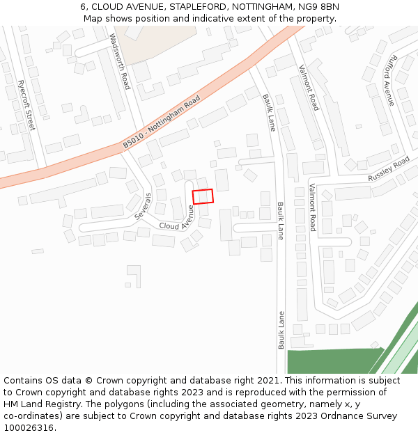 6, CLOUD AVENUE, STAPLEFORD, NOTTINGHAM, NG9 8BN: Location map and indicative extent of plot