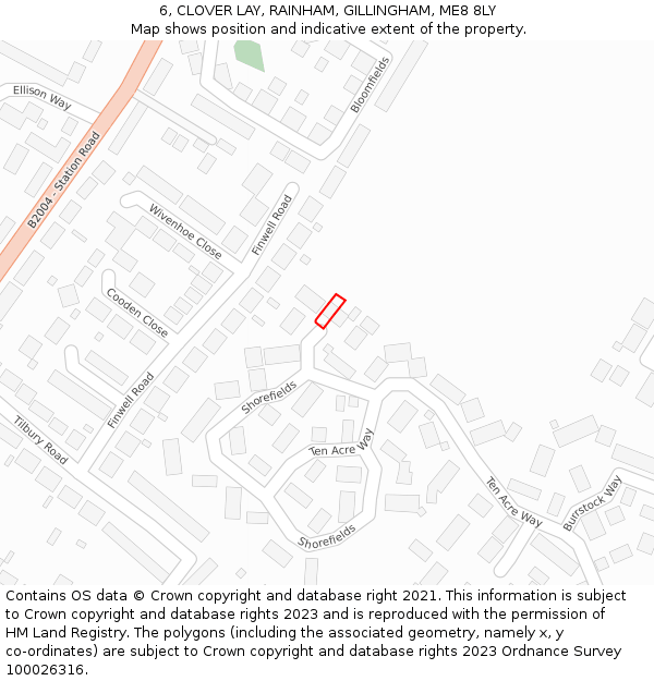 6, CLOVER LAY, RAINHAM, GILLINGHAM, ME8 8LY: Location map and indicative extent of plot