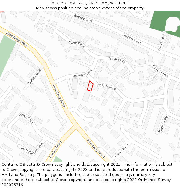 6, CLYDE AVENUE, EVESHAM, WR11 3FE: Location map and indicative extent of plot