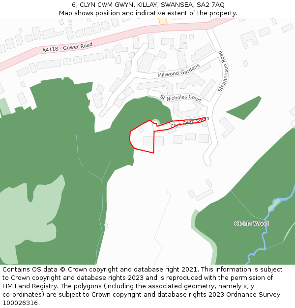 6, CLYN CWM GWYN, KILLAY, SWANSEA, SA2 7AQ: Location map and indicative extent of plot