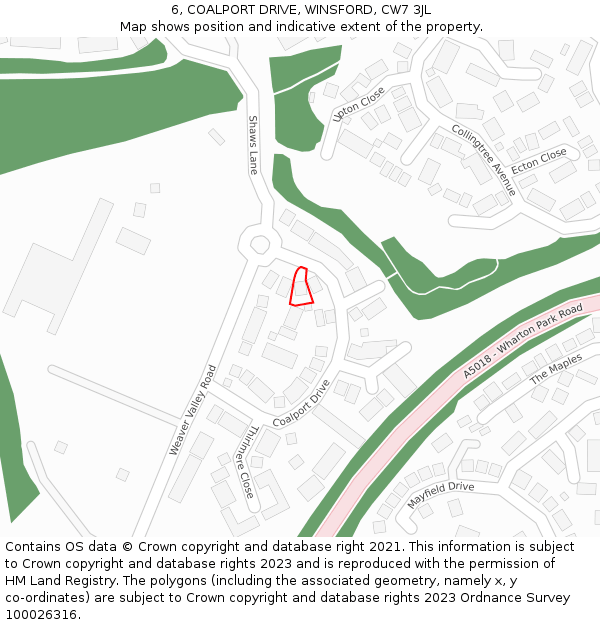 6, COALPORT DRIVE, WINSFORD, CW7 3JL: Location map and indicative extent of plot
