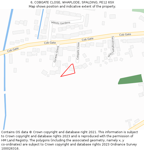 6, COBGATE CLOSE, WHAPLODE, SPALDING, PE12 6SX: Location map and indicative extent of plot