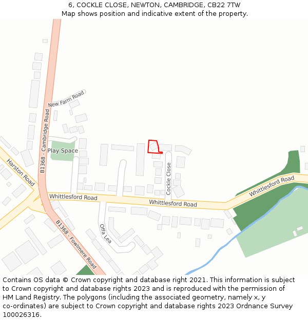 6, COCKLE CLOSE, NEWTON, CAMBRIDGE, CB22 7TW: Location map and indicative extent of plot